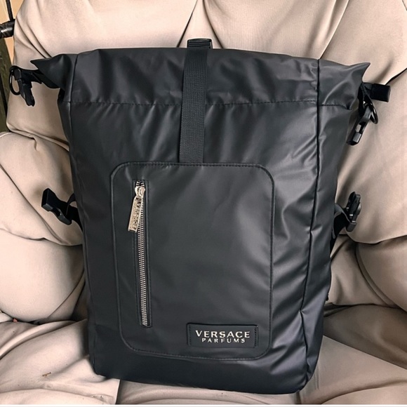 VERSACE PARFUMS BLACK WITH BLUE NEW BACKPACK - Picture 5 of 8